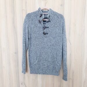 JB Holt Mens Sweater Medium Gray Toggle Mock Neck Chunky Knit Pullover Heritage